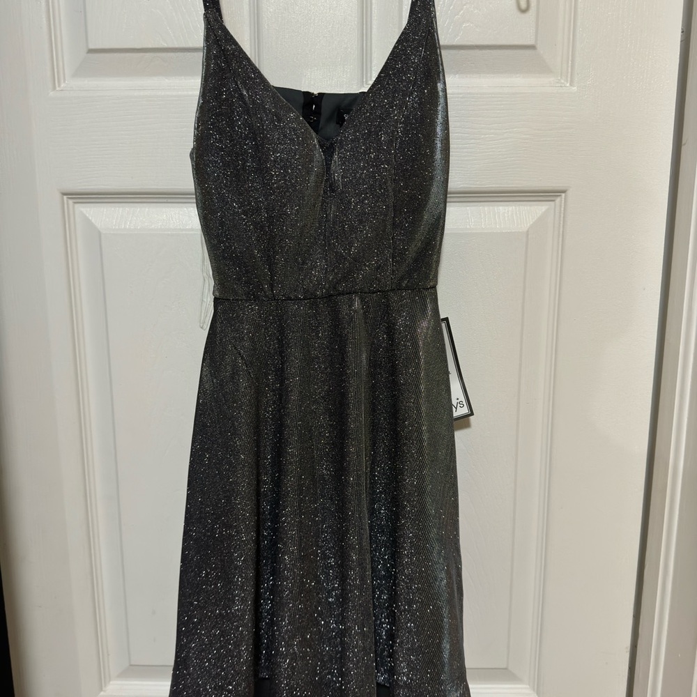 Gunmetal color size s junior mini formal dress.